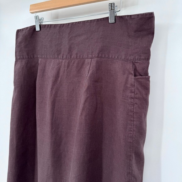 Calvin Klein Vtg Dark Brown Linen Wrap Front Midi Skirt Women's Sz 14 - Picture 9 of 13
